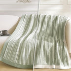 Amélie Home Striped Knit Throw Blanket for Couch, Dual-Sided Soft Chenille Decorative Blankets for Sofa & Chair, 50"x60", Sage Green & White
