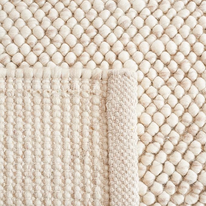SAFAVIEH Natura Collection Area Rug - 8' Square, Beige & Ivory, Handmade Wool Blend, Textured Design, Ideal for Living Room, Bedroom, Dining Space (NAT425B)