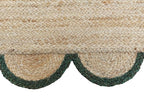 Scalloped Natural Jute Area Rug, Green Trim, 6'x9'