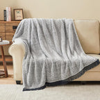EMME Soft Sherpa Fleece Blanket with Tassel, Reversible Plush Fluffy Large Blanket, Light Weight Warm Decorative Boho Blanket Cover for Sofa, Couch, Bedroom,Travel(Tassel Navy,90"x90")