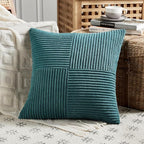 Fancy Homi 2 Packs Teal Big Decorative Throw Pillow Covers 24x24 Inch for Living Room Couch Bed, Rustic Farmhouse Boho Home Decor, Soft Corss Corduroy Patchwork Accent Square Cushion Case 60x60 cm