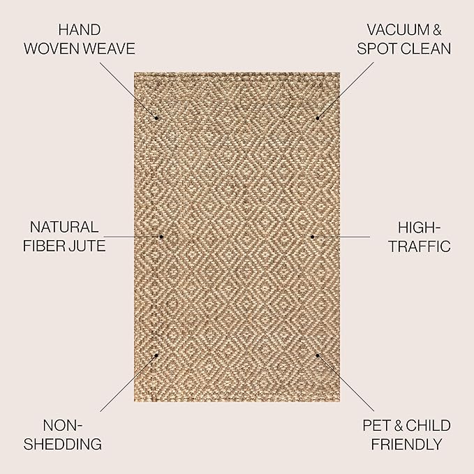 JONATHAN Y Hira Hand Woven Diamond Chunky Jute Natural Indoor Area Rug, 6x9, Bohemian, Transitional, Easy-Cleaning for Living Room, Bedroom, Kitchen, Pet Friendly, Non-Shedding (NFR100A-6)