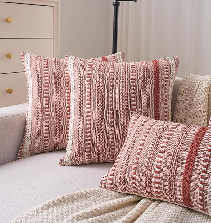 Boho Fall Throw Pillow Covers 18x18 Inch Set of 2, Farmhouse Decorative Couch Pillow Cases, Rust Accent Pillows of Bed, Sofa Bedroom Living Room Home Decor Cushion Cover