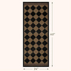 Brown and Black Easy Jute Runner Rug 2x5 for Laundry Room, Non Skid Washable Checkered Entryway Runner Rug, Boho Low Pile Diamond Carpet for Kitchen, Bathroom, Scandinavian Minimalist Style