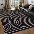 Tangsoo Modern Easy Jute Rug 5x7 Large Washable Area Rugs for Dining Room Table,Non-Slip Thin Black Indoor Outdoor Rug,Farmhouse Natural Throw Mat for Living Room Backyard Patio Office Home Decor