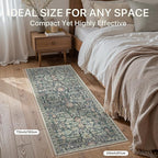 Bavni 2X6 Rug Runners for Hallways, Washable Runner Rug Non Slip, Vintage Floral Print Style Rugs for Bedroom-Lightweight Low Pile Carpet for Kitchen Bathroom,Green/Blue