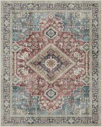 GENIMO 2X5 Washable Vintage Runner Rug for Hallway, Non-Slip Low Pile Chenille Print Rug, Soft Rugs for Indoor Entryway Kitchen Corridor, Indigo & Flush