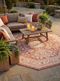 Rugs.com Outdoor Aztec Collection Rug – 5 Ft Octagon Rust Red Flatweave Rug Perfect for Living Rooms, Kitchens, Entryways