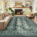 Lessymo 8x10 Area Rugs for Living Room, Machine Washable Non Slip Large Rug, Soft Low Pile Carpet for Bedroom Dining Office, Vintage Dark Green Distressed Floral Floor Decor