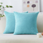 Home Brilliant Turquoise Pillow Covers Striped Corduroy Plush Texture Velvet Euro Sham Throw Pillows for Bed Patio, 24x24 inch, Teal