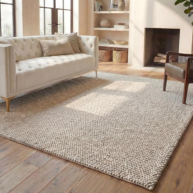 SAFAVIEH Area Rug 8x10 - Natura Collection - Large - Grey & Ivory, Handmade Wool Blend, Textured Design, Ideal for Living Room, Bedroom, Dining Space (NAT425F)