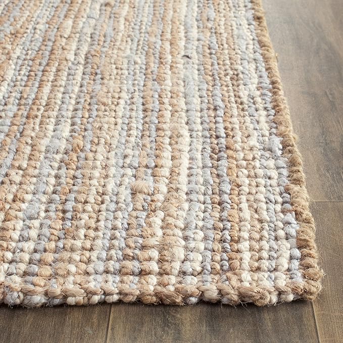 SAFAVIEH Area Rug 8x10 - Natural Fiber Collection - Large - Grey & Natural Brown, Handmade Jute, Farmhouse Style, Chunky Textured Thick Pile (NF447K)