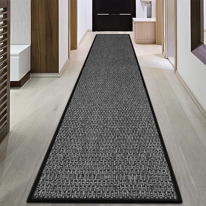 GOYLSER 16ft Extra Long Jute Runner Rugs for Hallways, Rubber Backed Hall Floor Mat Non Slip, Absorbent Entry Way Runner Rugs Indoor, Black