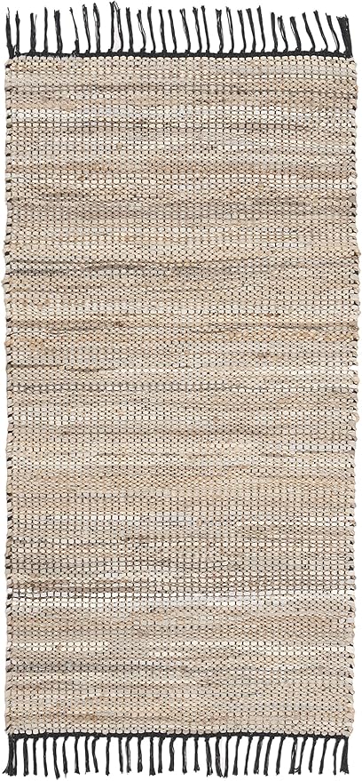 SAFAVIEH Vintage Leather Collection Accent Rug - 2'3" x 4', Beige, Handmade Boho Fringe Leather & Jute, Ideal for High Traffic Areas in Entryway, Living Room, Bedroom (VTL203B)
