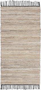 SAFAVIEH Vintage Leather Collection Accent Rug - 2'3" x 4', Beige, Handmade Boho Fringe Leather & Jute, Ideal for High Traffic Areas in Entryway, Living Room, Bedroom (VTL203B)