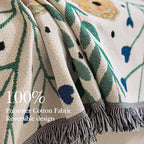 Boho Throw Blanket, 100% Handwoven Cotton Southwestern Farmhouse Floral Decor Reversible Blanket, All Season Throw for Sofa Bed Tapestry Outdoor Camping Picnic. 71″×91″