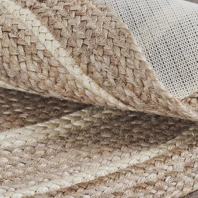 VHC Brands Jute Rug with Pad, Natural & Crème, 8 Feet Round