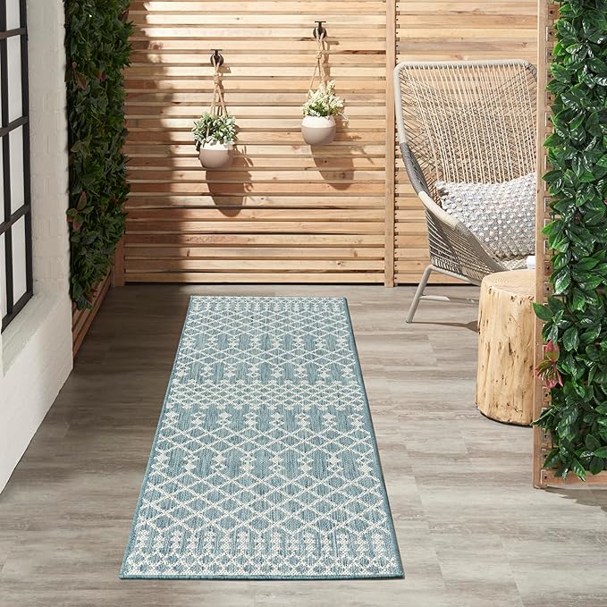 Nourison Home Positano Aqua 2' x 6' Area Rug - Easy Clean, Non Shedding, Bed Room, Living Room, Dining Room, Kitchen (6' Runner)