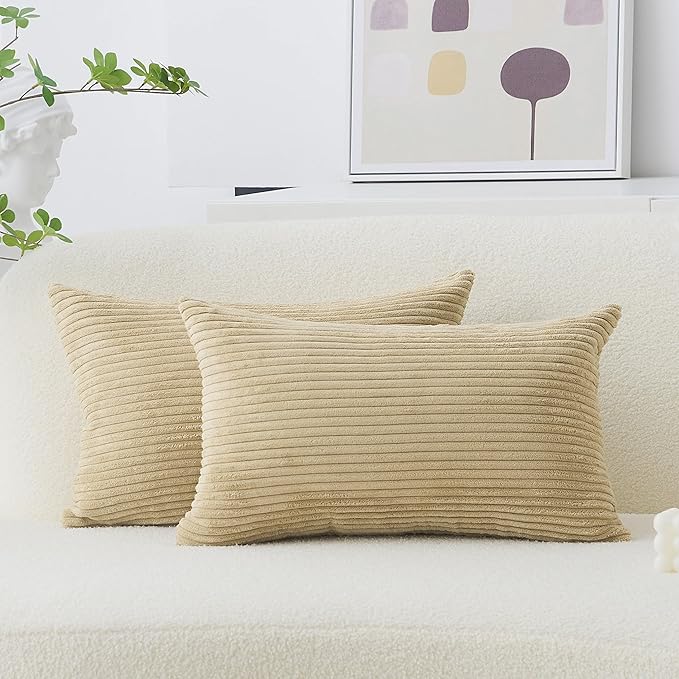 Home Brilliant Taupe Pillow Covers Lumbar Pillows 12x20 Decorative Throw Pillows Striped Corduroy Oblong Pillow Covers for Couch Spring Decor, 12 x 20 inch, Taupe Gold