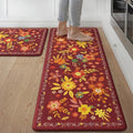 GENIMO Kitchen Mats for Floor 2PCS, Cushioned Kitchen Rugs Non Slip Washable, Farmhouse Anti Fatigue Mat Waterproof, Comfort Standing Mat Rug for Office, Home, Laundry, 17.3"x47"+17.3"x30", Red