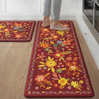 GENIMO Kitchen Mats for Floor 2PCS, Cushioned Kitchen Rugs Non Slip Washable, Farmhouse Anti Fatigue Mat Waterproof, Comfort Standing Mat Rug for Office, Home, Laundry, 17.3"x47"+17.3"x30", Red