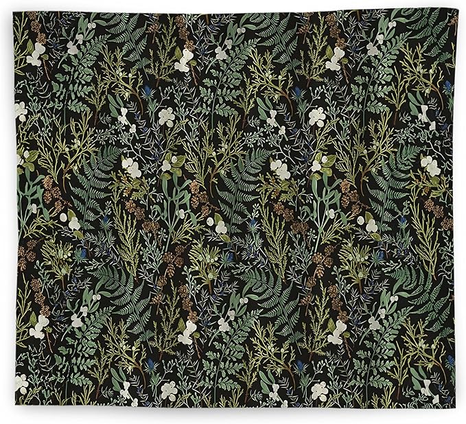WNAGT Dark Vintage Floral Botanical Tapestry Wall Hanging, Cottage Core Decor, Green Fern Leaf Plant Flower Wall Blanket Decor for Home Bedroom Living Room, 50x60 Inch