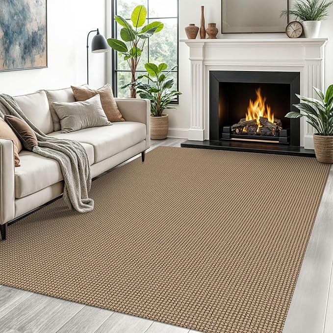 EARTHALL Woven Area Rugs 5x7 Ft Washable Living Room Rugs Non Slip Rubber Backed Dining Room Rug Braided Bedroom Rugs Indoor Floor Carpet for Living Room, Bedroom, Dining Room,Orange/Tan/Brown