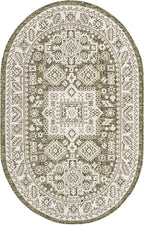 Rugs.com Outdoor Aztec Collection Rug – 3' x 5' Oval Green Flatweave Rug Perfect for Living Rooms, Large Dining Rooms, Open Floorplans
