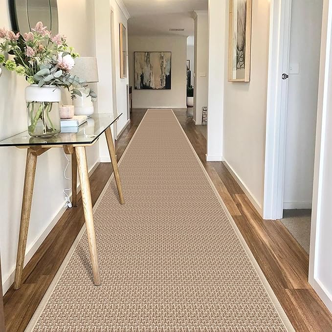 19ft Jute Hallway Rug Runner Non Slip, Rubber Backed Long Laundry Floor Runner Mat for Bedroom Entryway Backyard, Khaki