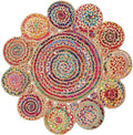Jute Cotton Braided Boho Area Rug, 2' Round - Natural, Handmade, Hand Woven Farmhouse Reversible Rugs for Living Room, Kitchen, Bedroom, Hallway, Entryway - 2 Feet Round Multicolor