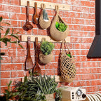 9 Pcs Jute Fruit Hanging Baskets for Kitchen, Boho Woven Wall Baskets, Produce Storage for Garlic Onion Potato Banana, Space Saving Farmhouse Kitchen Decor (Brown)(Brown)