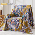 Boho Blanket Soft Muslin BohoThrow Blanket, 100% Cotton Floral Printed Farmhouse Decor All Season Reversible Rustic Throw for Sofa Couch Chair (Purple, 80"x90")