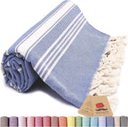 Bazaar Anatolia Turkish Beach Towel – 100% Cotton, Quick Dry, Sand Free Towel for Bathroom, Camping, Travel, Royal Navy – Oversized 71x39 Inches – Stripe Dark Blue
