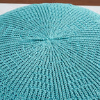 ARTPLAN Outdoor Round Pouf Ottoman Hand Knitted 100% Olifen Pouf Foot Stool, Foot Rest for Couch, Home Decor Pouffe Stuffed Pouf Floor Chair for Living Room, Bedroom,Lounge and Restroom,Sky Blue