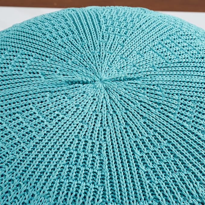 ARTPLAN Outdoor Round Pouf Ottoman Hand Knitted 100% Olifen Pouf Foot Stool, Foot Rest for Couch, Home Decor Pouffe Stuffed Pouf Floor Chair for Living Room, Bedroom,Lounge and Restroom,Sky Blue