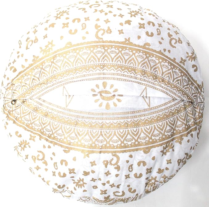 INDIAN CRAFT CASTLE ICC Mandala Barmeri Large Floor Pillow Cover Cushion Meditation Seating Ottoman Throw Cover Hippie Decorative Zipped Bohemian Pouf Ottoman Cases Gold, 24" Round