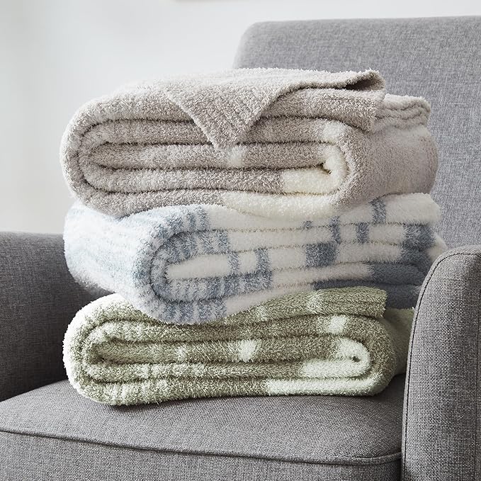 WRENGONGE Sage Green Throw Blanket, 60x80 Soft Cozy Striped Throw Blankets for Couch, Sofa, Bed, Travel, Lightweight Fluffy Warm Plush Decorative Blankets for Women, Men Gift