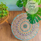 Mandala Life ART Moroccan Large Floor Pillow Cover with Tassels and Ponpon Bedroom Décor Round Pouf Ottoman Boho Chic Seating Area Beanbag Footstool Stool Cotton 24x8 Unstuffed
