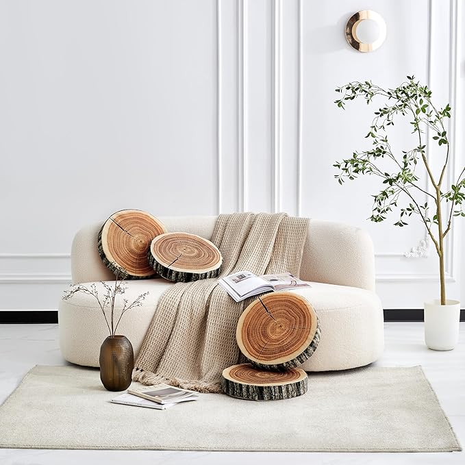 HYSEAS Decorative Round Throw Pillow, 3D Digital Print Comfortable Kids Funny Cute Wood Log Pillow Circle Seating Floor Cushion for Home, Couch, Sofa, Bedroom, Living Room, Stump, 16 x 2.75 Inch