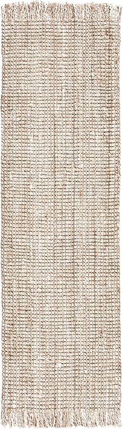 SAFAVIEH Natural Fiber Collection Runner Rug - 2'3" x 8', Grey & Beige, Handmade Woven Fringe Jute, Ideal for High Traffic Areas in Living Room, Bedroom (NF825F)