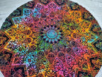 Round Beach Tapestry Turquoise Mandala Throw/Boho Hippie Beach Blanket Roundie/Indian Cotton Bohemian Large Round Table Cloth-Home Decor/Yoga Mat Meditation Picnic Rug (70", Multi Blue)