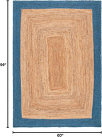 SAFAVIEH Natural Fiber Collection Area Rug - 5' x 8', Natural & Blue, Handmade Flat Weave Boho Farmhouse Rustic Border Jute, Ideal for High Traffic Areas in Living Room, Bedroom (NFB852M)