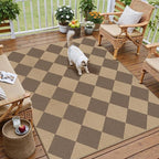 3x5 Checkered Easy Jute Outdoor Patio Rug Washable Area Rugs for Living Room Entryway Diamond Indoor Outdoor Mat Farmhouse Neutral Non Slip Brown Door Carpet for Backyard Bedroom