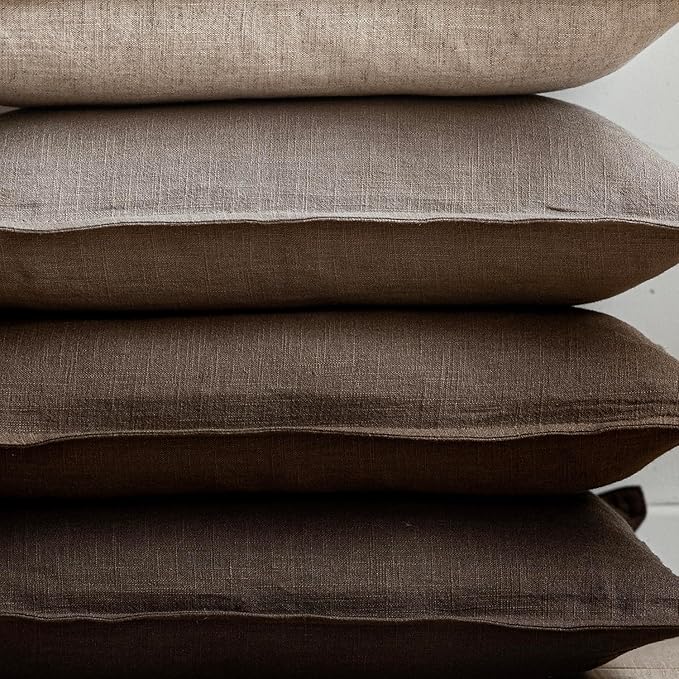 Foindtower Set of 2, Decorative Linen Soild Throw Pillow Covers Soft Accent Euro Cushion Case Farmhouse Neutral Pillowcase for Chair Couch Sofa Bedroom Living Room Home Decor 16 x 16 Inch Brown Tan