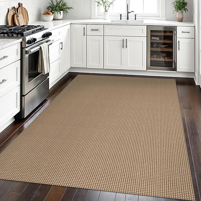 EARTHALL Woven Area Rugs 5x7 Ft Washable Living Room Rugs Non Slip Rubber Backed Dining Room Rug Braided Bedroom Rugs Indoor Floor Carpet for Living Room, Bedroom, Dining Room,Orange/Tan/Brown