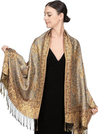 Achillea Reversible Paisley Pashmina Rave Scarf – Exotic Indian Shawls and Wraps for Evening Dresses, Festivals, All Seasons