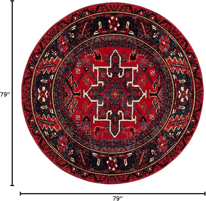 SAFAVIEH Vintage Hamadan Collection Area Rug - 6'7" Round, Red & Multi, Traditional Persian Design, Non-Shedding & Easy to Clean, Ideal for Living Room, Bedroom, Dining Space (VTH211A)