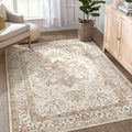 Washable Rug 6x9 Area Rugs: Boho Vintage Distressed Oriental Medallion Neutral Thin Large Rug Carpet for Living Room Bedroom Dining Room Home Office Decor - Beige