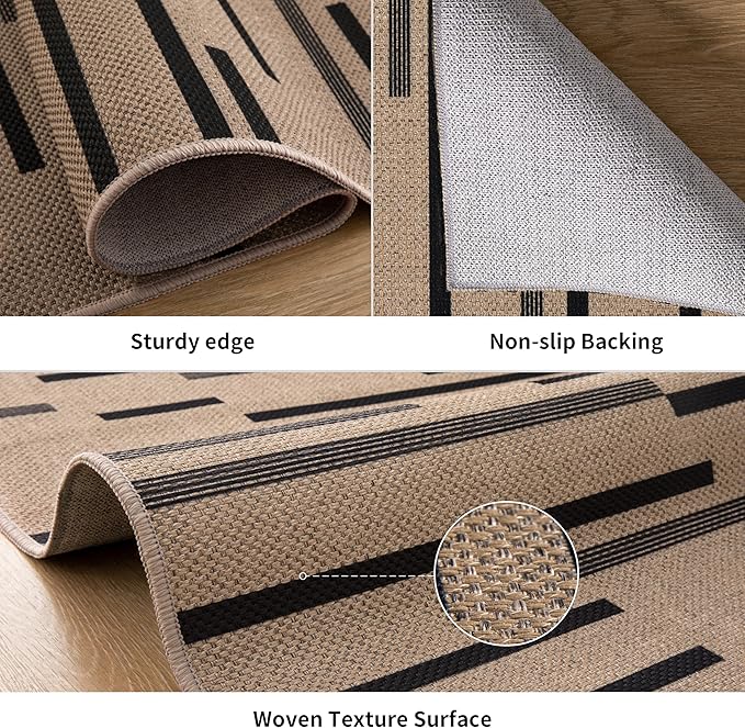 Tangsoo Modern Easy Jute 2x4 Rug for Entryway,Washable Thin Outdoor Door Mat,Non-Slip Indoor Floor Carpet Farmhouse Irregular Stripe Small Throw Mat for Kitchen Hallway Bedroom Front Porch Entrance