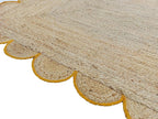 Scalloped Natural Jute Area Rug, Yellow Trim, 2'x3'